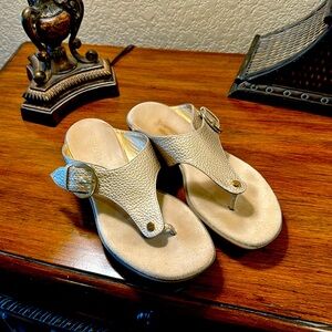 Shimmer soft gold Aerosoles sandals.